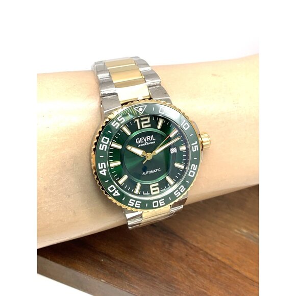 Gevril Men's Watch 46703 Riverside Swiss Automatic Green Dial Two Tone 43mm - Picture 11 of 14